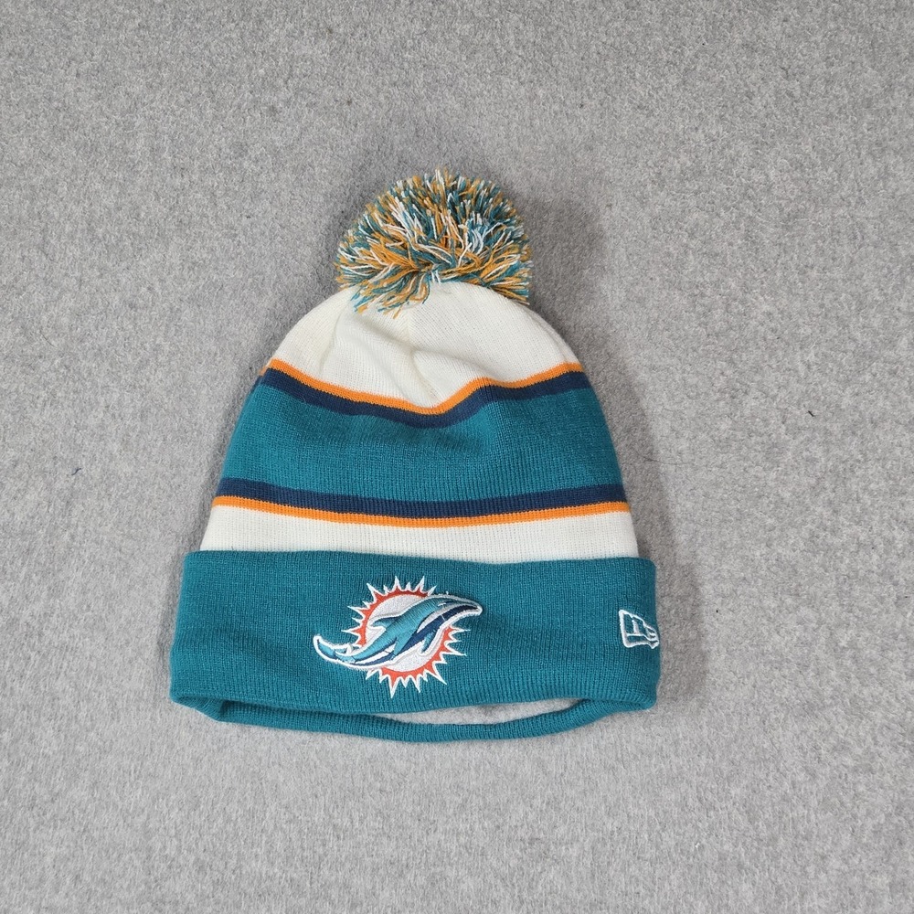 Miami Dolphins Men Beanie ONE SIZE FITS MOST Teal New Era Pom Logo
